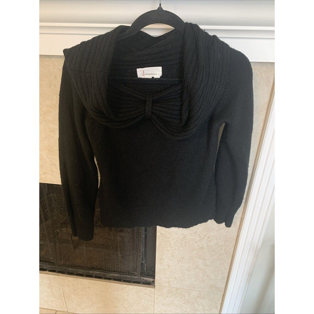 Anthropologie Black Draped Knit Sweater Women’s Large Long Sleeve